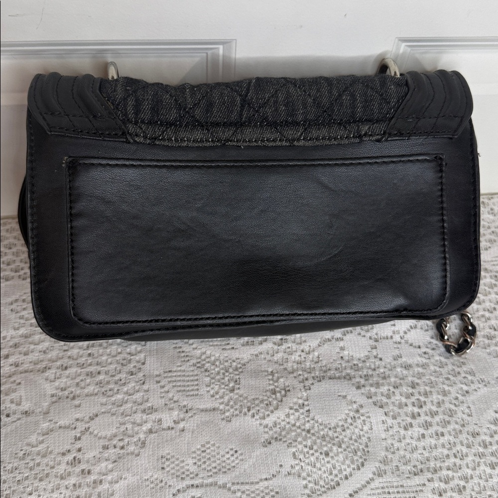 Badgley Mischka black leather denim chain strap crossbody shoulder bag - Picture 7 of 10